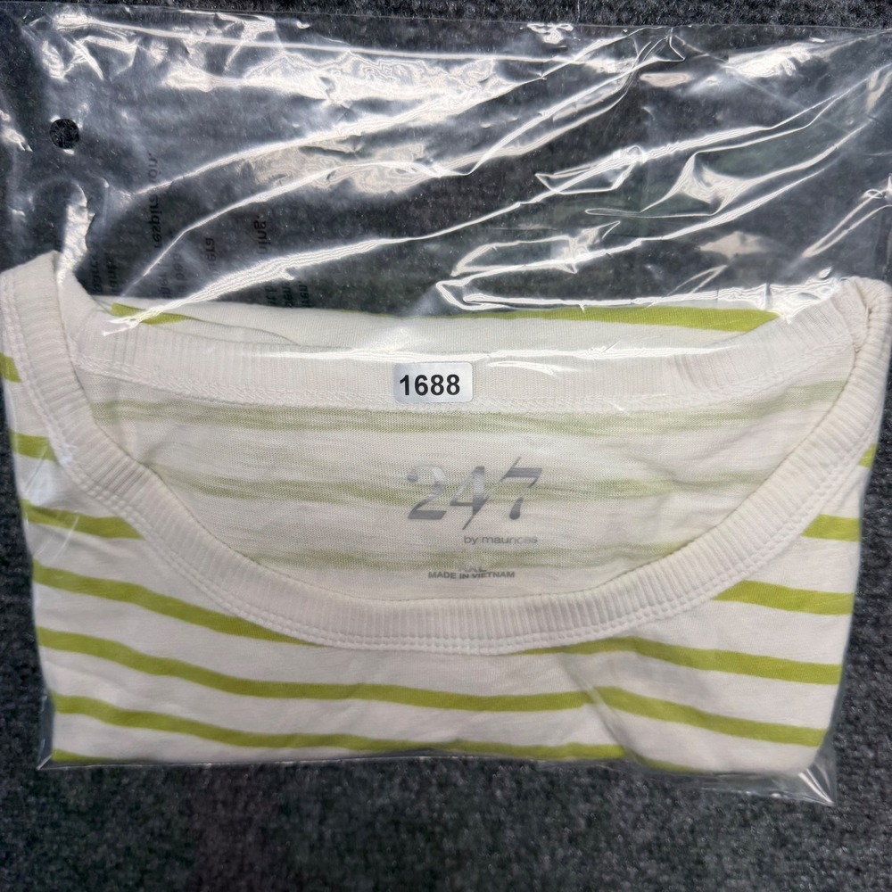 24/7 by Maurices Womens XXL T-Shirt Green White Striped Cotton Modal Crew Neck - Picture 8 of 8
